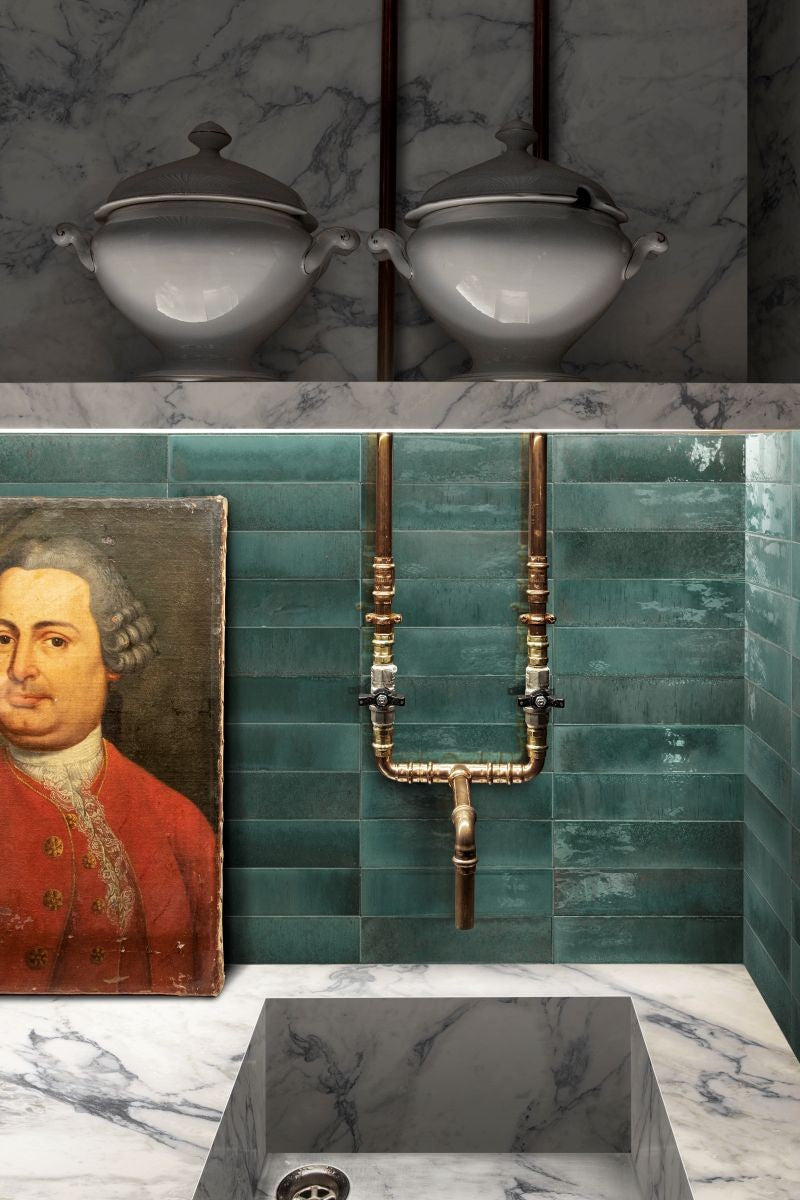 Montauk turquoise gloss porcelain wall and floor tile 240x60mm