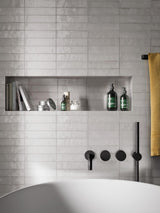 Montauk white gloss porcelain tile 240x60mm room setting