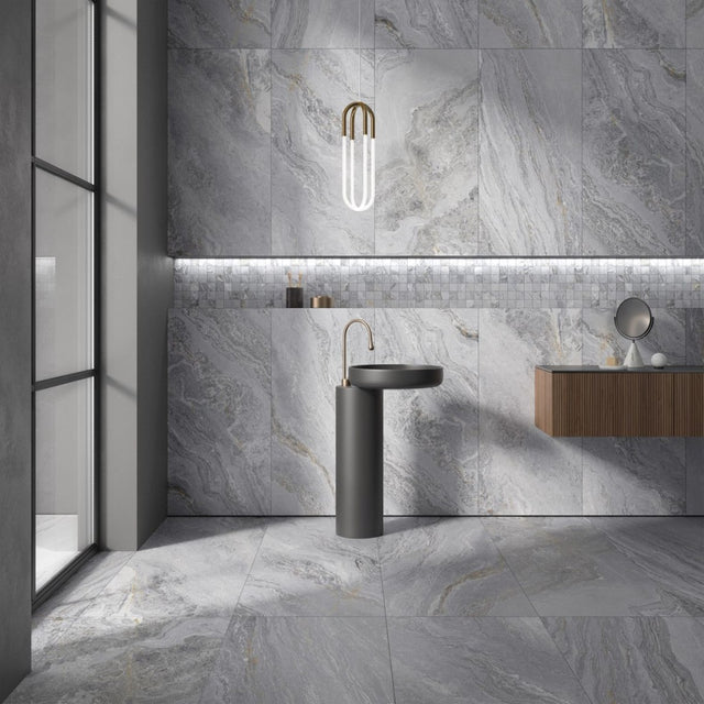 Monterey grey stone effect matt porcelain wall and floor tile 600x1200mm