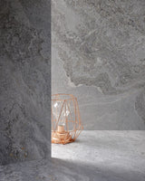 Monterey grey stone effect large format tile laid on a floor