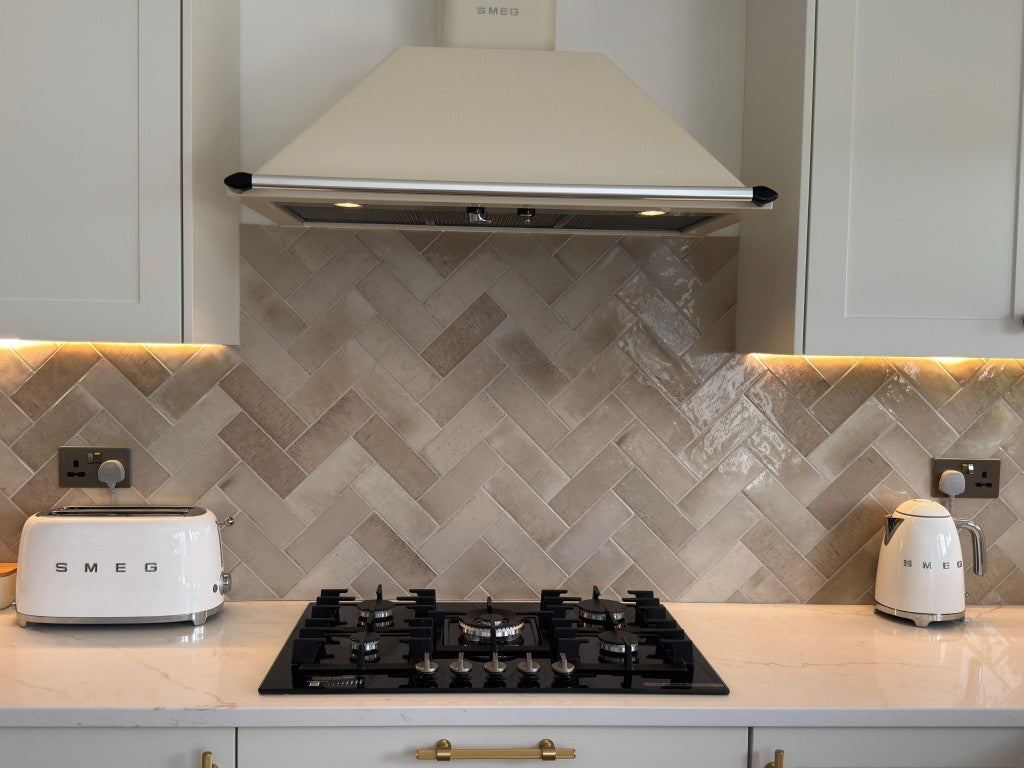Nantucket Warm Beige gloss porcelain wall and floor brick tile 75x200mm