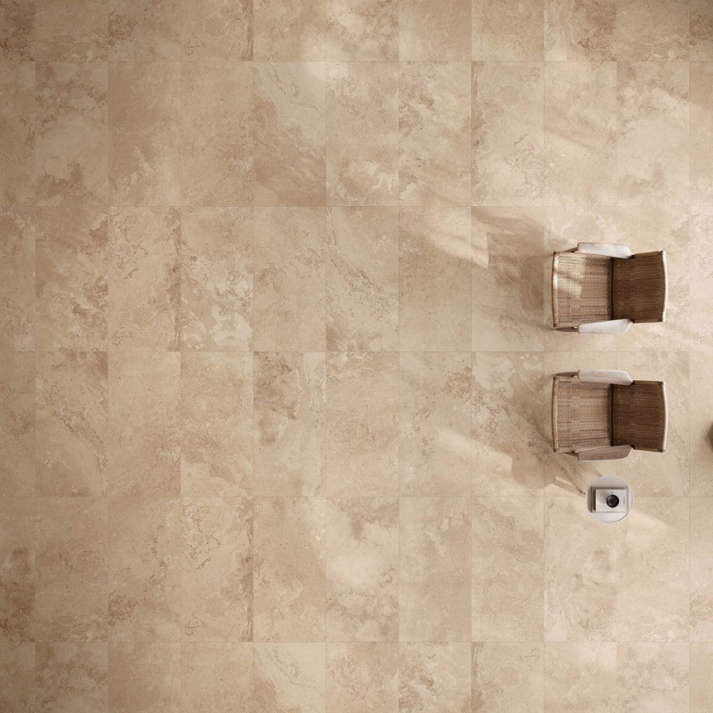 Newport ivory stone effect matt porcelain wall & floor tile, 600x1200mm – view 2