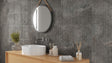 Ocean City anthracite stone effect satin ceramic brick decor wall tile 300x600mm in a bathroom