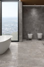 Ocean City anthracite stone effect satin ceramic wall tile 300x600mm in a bathroom