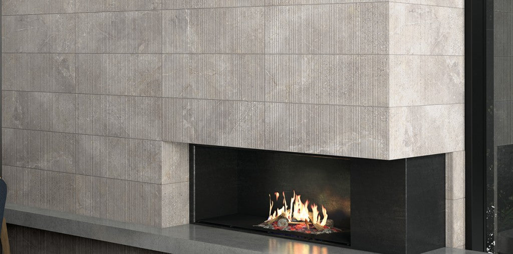 Ocean City grey stone effect satin ceramic brick decor wall tile 300x600mm in a bathroom