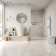 Ocean City white stone effect satin ceramic wall tile 300x600mm in a bathroom