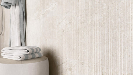Ocean City white stone effect satin ceramic tile 300x600mm detail