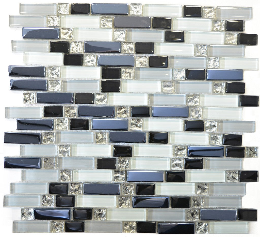 Oceanside white and silver linear brick gloss glass mosaic wall tile 300x295mm