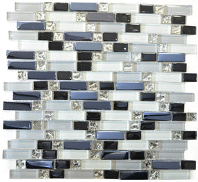 Oceanside white and silver linear brick gloss glass mosaic wall tile 300x295mm