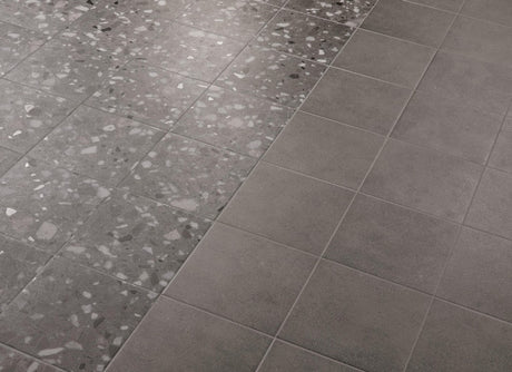 Provincetown anthracite terrazzo effect matt ceramic tile 200x200mm room setting