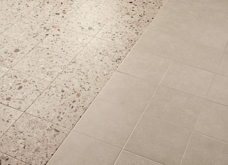 Provincetown beige terrazzo effect matt ceramic tile 200x200mm room setting