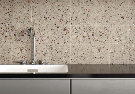Provincetown beige terrazzo effect matt ceramic tile 200x200mm detail