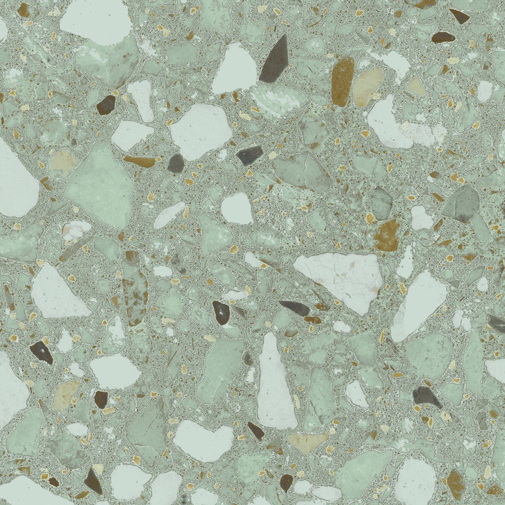 Provincetown green terrazzo effect matt ceramic wall and floor tile 200x200mm