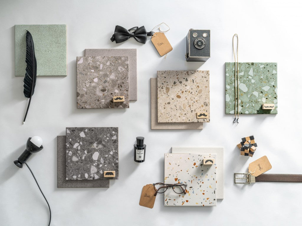 Provincetown green terrazzo effect matt ceramic tile 200x200mm close-up
