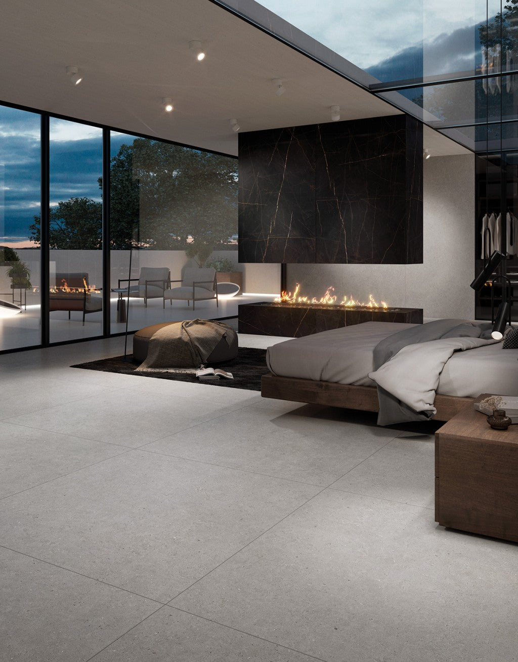 Savannah light grey aged-stone porcelain floor detail