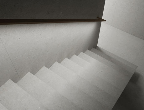 Savannah light grey matt porcelain large format tile laid on a floor