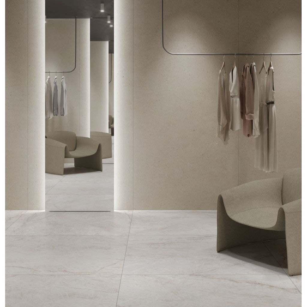 Savannah sand 1200x1200mm porcelain slab in a room setting