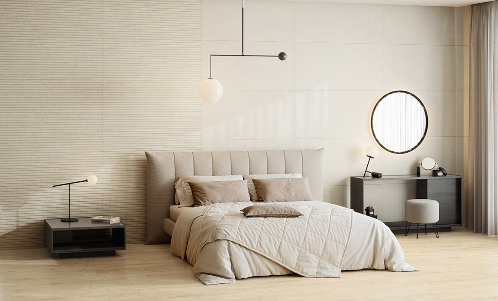 Savannah sand 600x1200mm aged-stone porcelain tile in a room setting
