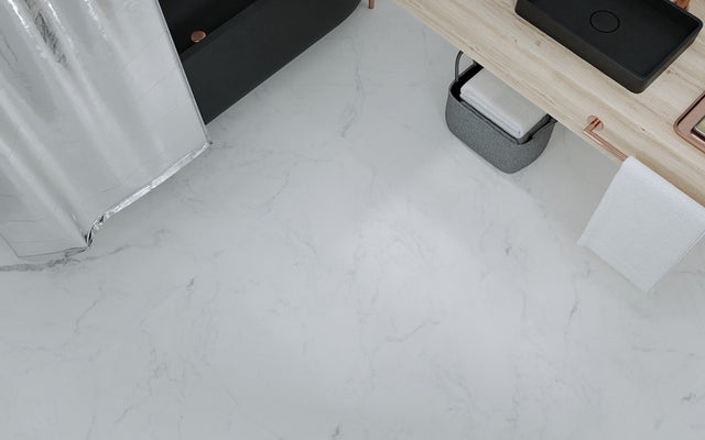 Stinson white marble effect matt porcelain floor tile, 600x600mm