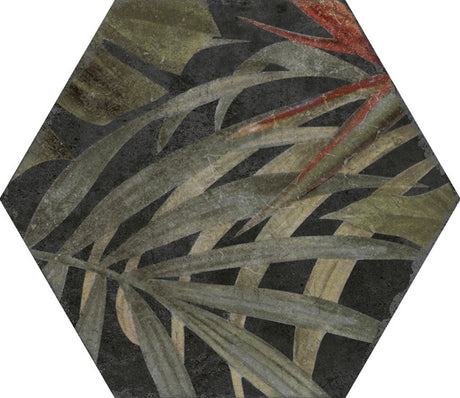 Stone Harbor Black floral hexagon tile, pattern variation 4