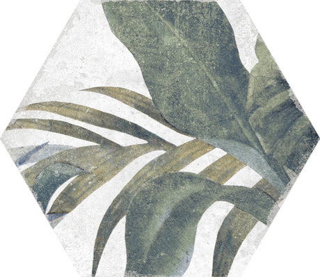 Stone Harbor White floral hexagon tile, pattern variation 2