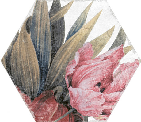 Stone Harbor White floral hexagon tile, pattern variation 3