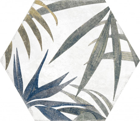 Stone Harbor White floral hexagon tile, pattern variation 4