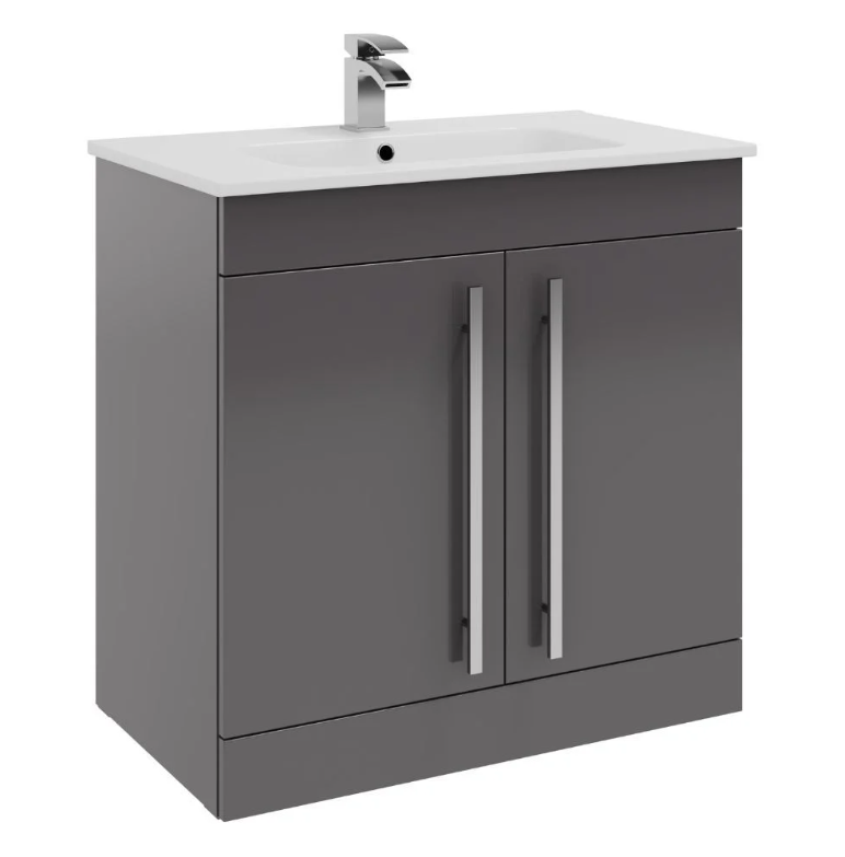 Kartell K-VIT Purity 800mm Floor Standing 2 Door Unit With Ceramic Basin - Storm Grey Gloss (FUR042PU-FUR060PU)