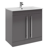 Kartell K-VIT Purity 800mm Floor Standing 2 Door Unit With Ceramic Basin - Storm Grey Gloss (FUR042PU-FUR060PU)