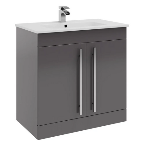 Kartell K-VIT Purity 800mm Floor Standing 2 Door Unit with Ceramic Basin - Storm Grey Gloss