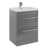 Kartell K-VIT Purity 600mm Floor Standing 2 Drawer Unit With Mid Depth Ceramic Basin - Storm Grey Gloss (FUR012PU-FUR061PU)