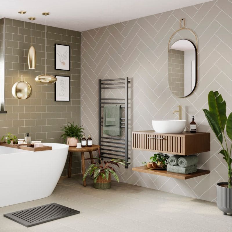 Multipanel Tile Taupe Grey Herringbone Bathroom Wall Panel 2400 x 598mm – Matt, photo 2