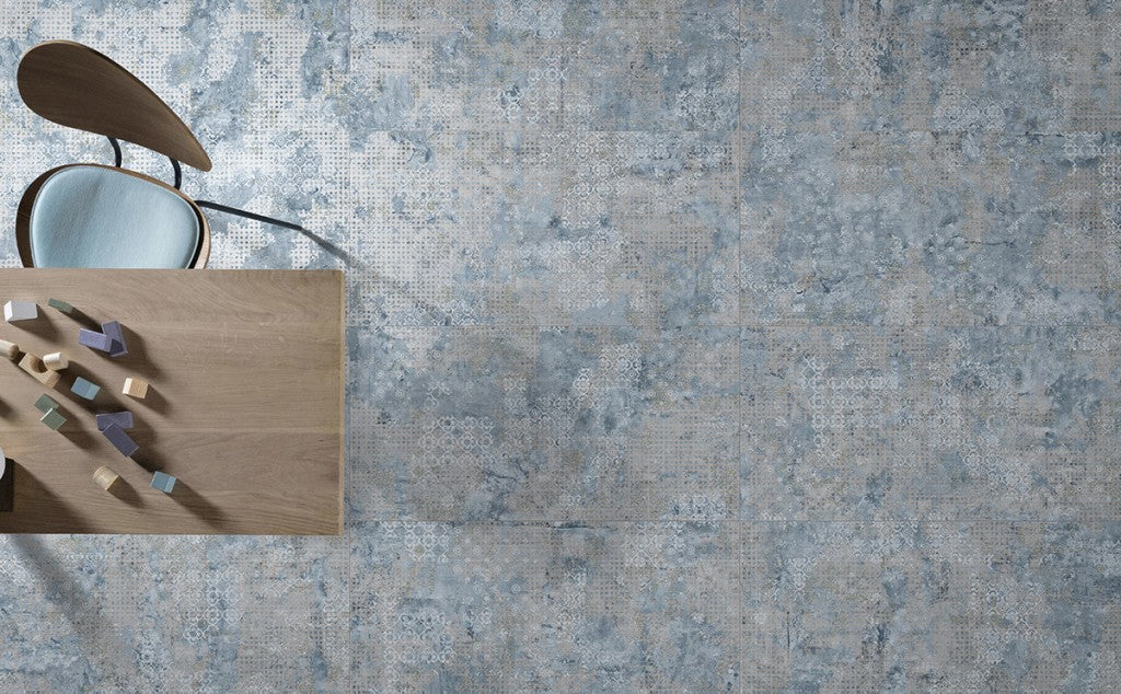 Tybee blue textile effect matt porcelain wall and floor tile 500x1000mm