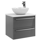 Kartell K-VIT Purity 600mm Wall Mounted 2 Drawer Unit With Ceramic Worktop & Sit On Bowl - Storm Grey Gloss (FUR026PU-FUR433PU FUR435PU)