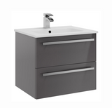Kartell K-VIT Purity 600mm Wall Mounted 2 Drawer Unit With Ceramic Basin - Storm Grey Gloss (FUR026PU-FUR057PU)