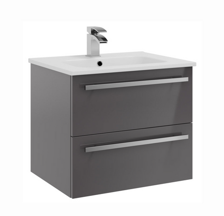 Kartell K-VIT Purity 600mm Wall Mounted 2 Drawer Unit with Ceramic Basin - Storm Grey Gloss