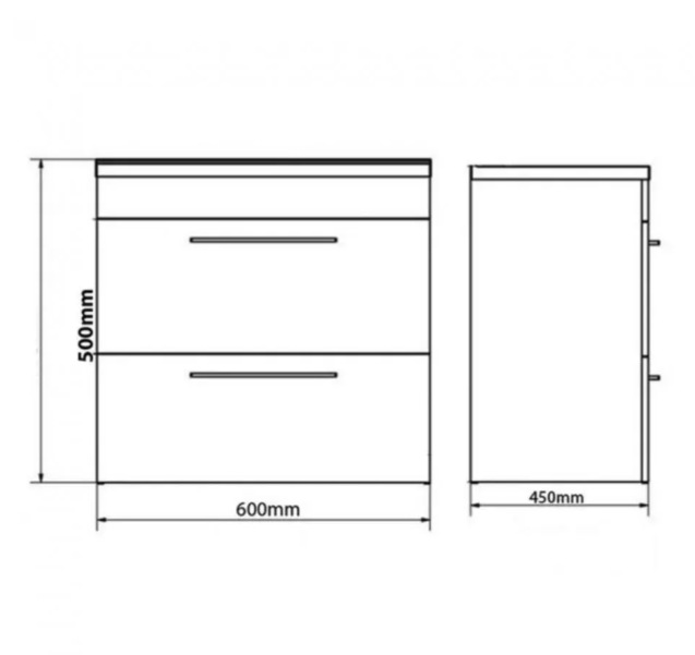 Kartell K-VIT Purity 600mm Wall Mounted 2 Drawer Unit With Mid Depth Ceramic Basin- Silver Oak (PSO600WM-FUR061PU)