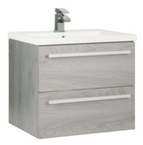 Kartell K-VIT Purity 600mm Wall Mounted 2 Drawer Unit With Mid Depth Ceramic Basin- Silver Oak (PSO600WM-FUR061PU)