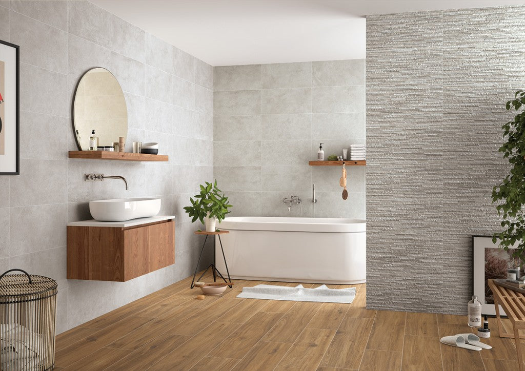 Westerly White split face decor wall tile 300x600mm detail