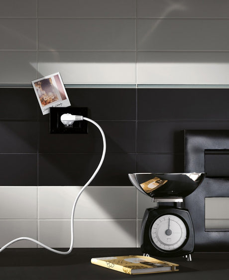 Westport black matt ceramic wall tile 100x300mm, room setting