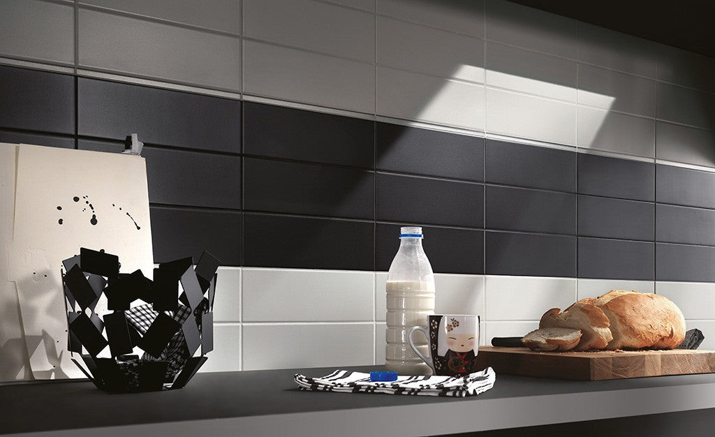 Westport black matt ceramic wall tile 100x300mm, second room setting