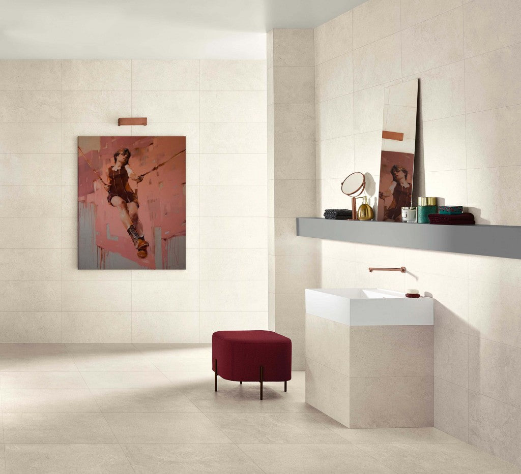 Whidbey white stone effect matt ceramic structured decor wall tile 300x600mm