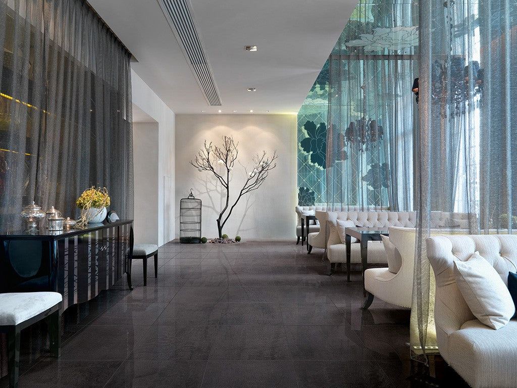 Wilmington black plain polished porcelain wall & floor tile, 600x600mm