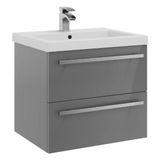 Kartell K-VIT Purity 600mm Wall Mounted 2 Drawer Unit With Mid Depth Ceramic Basin - Storm Grey Gloss (FUR026PU-FUR061PU)