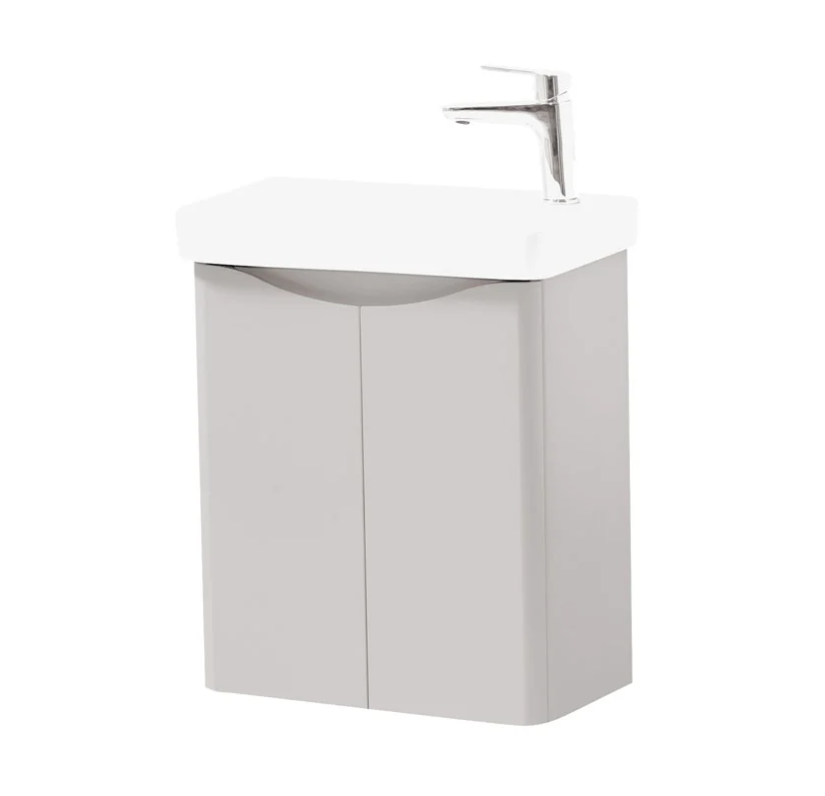 Kartell K-VIT Arc 500mm Wall Mounted 2 Door Cloakroom Unit With Ceramic Basin- Matt Cashmere (ARCLOAKWM-C FUR455CA)